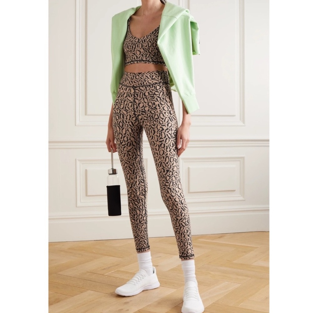 New The Upside Leopard Midi Leggings Printed Pants Brown Animal Size M